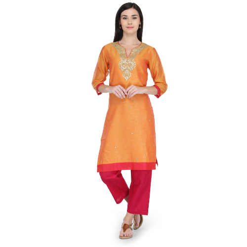 Orange Gota Embroidery Kurta