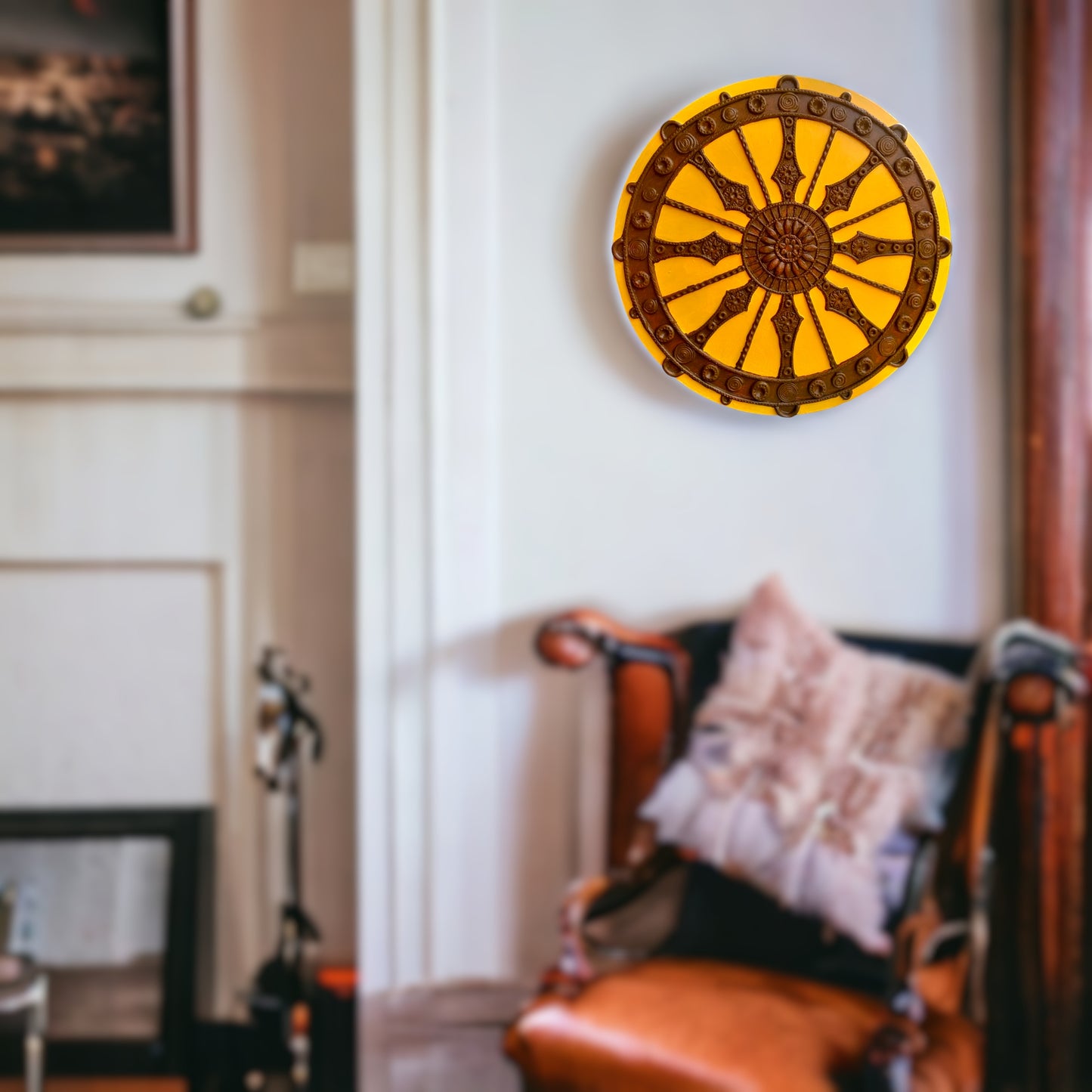 Konark Sun Temple Wheel Designed Lippan Art Wall Home Decor , Office Decor, Best Gift For Any Occasion