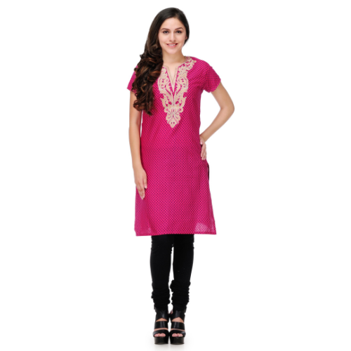 Pink Cotton Embroidery Kurta