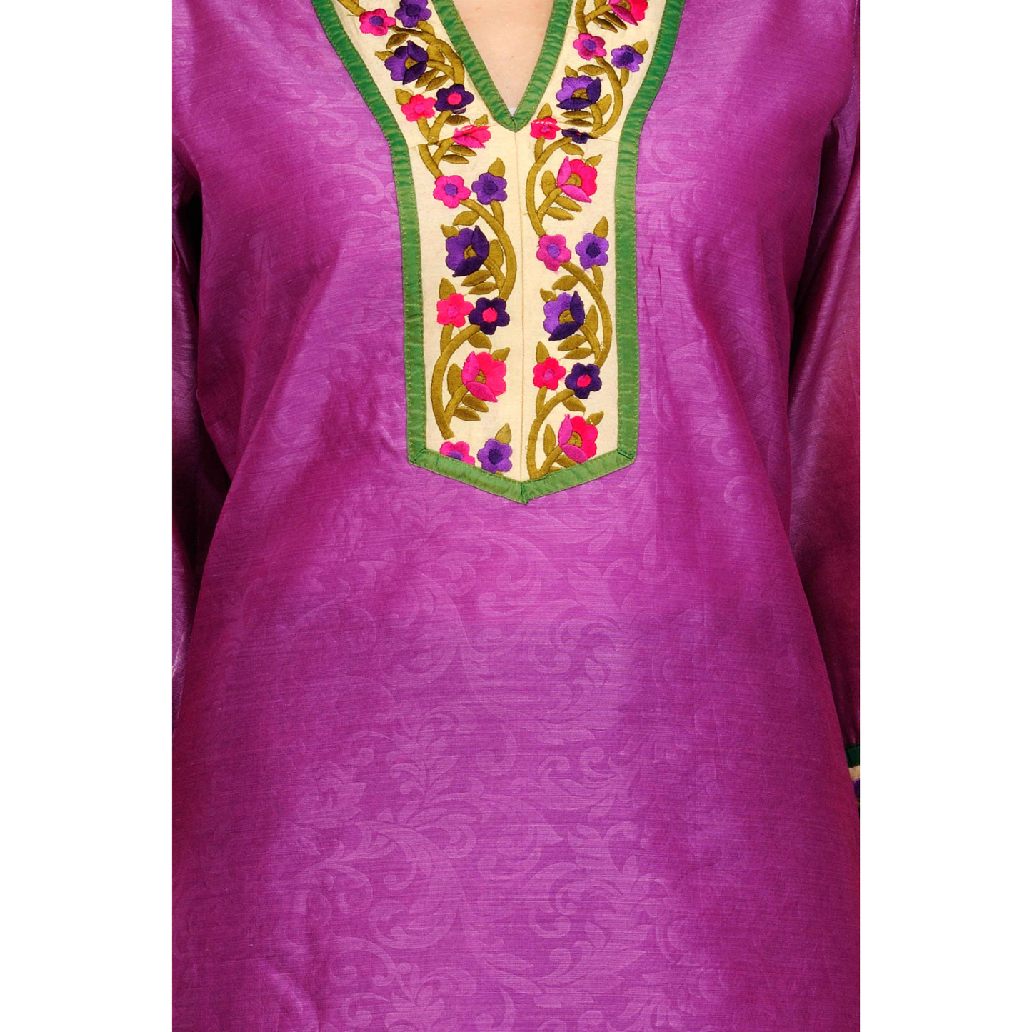 Purple Cotton Silk Embroidery Kurta