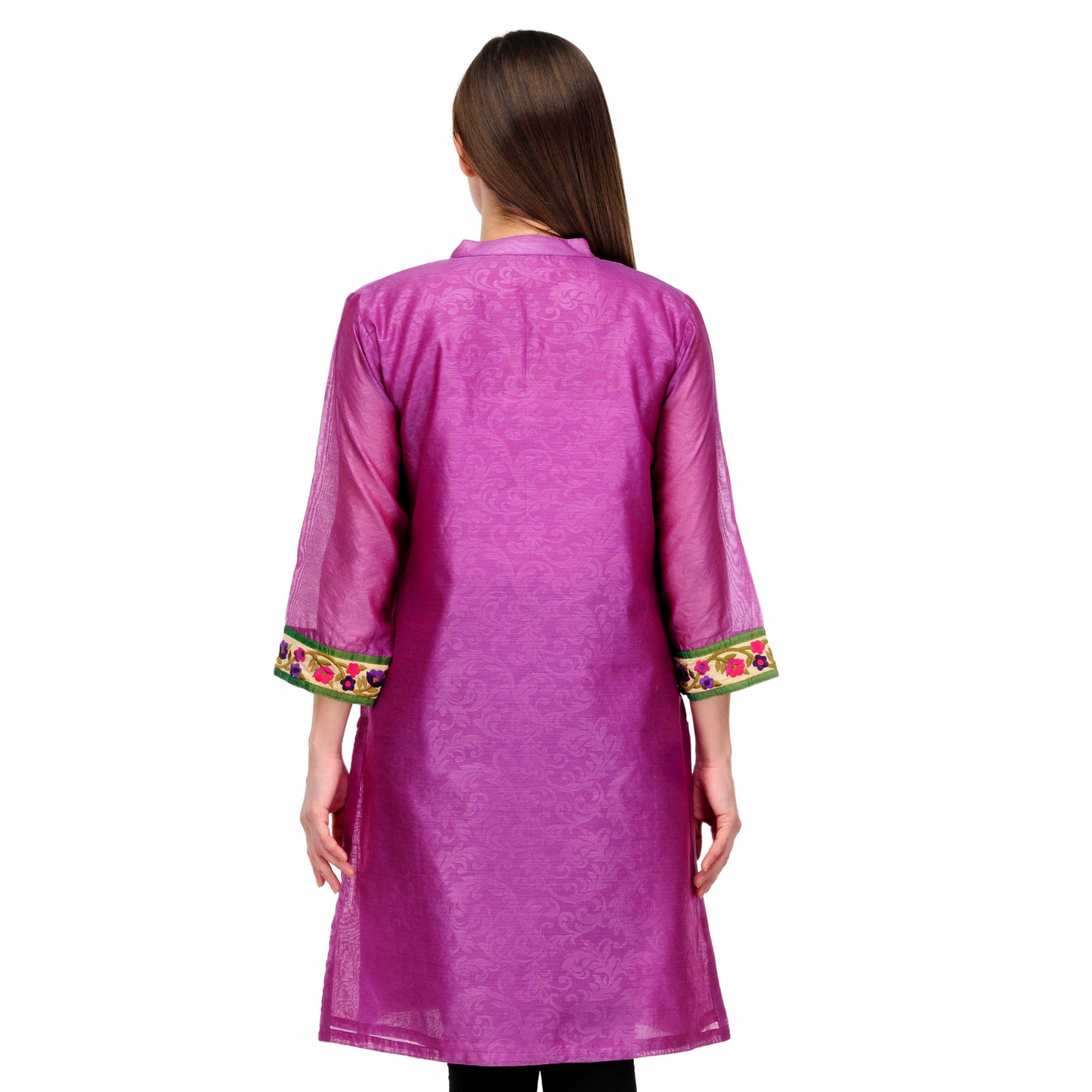 Purple Cotton Silk Embroidery Kurta
