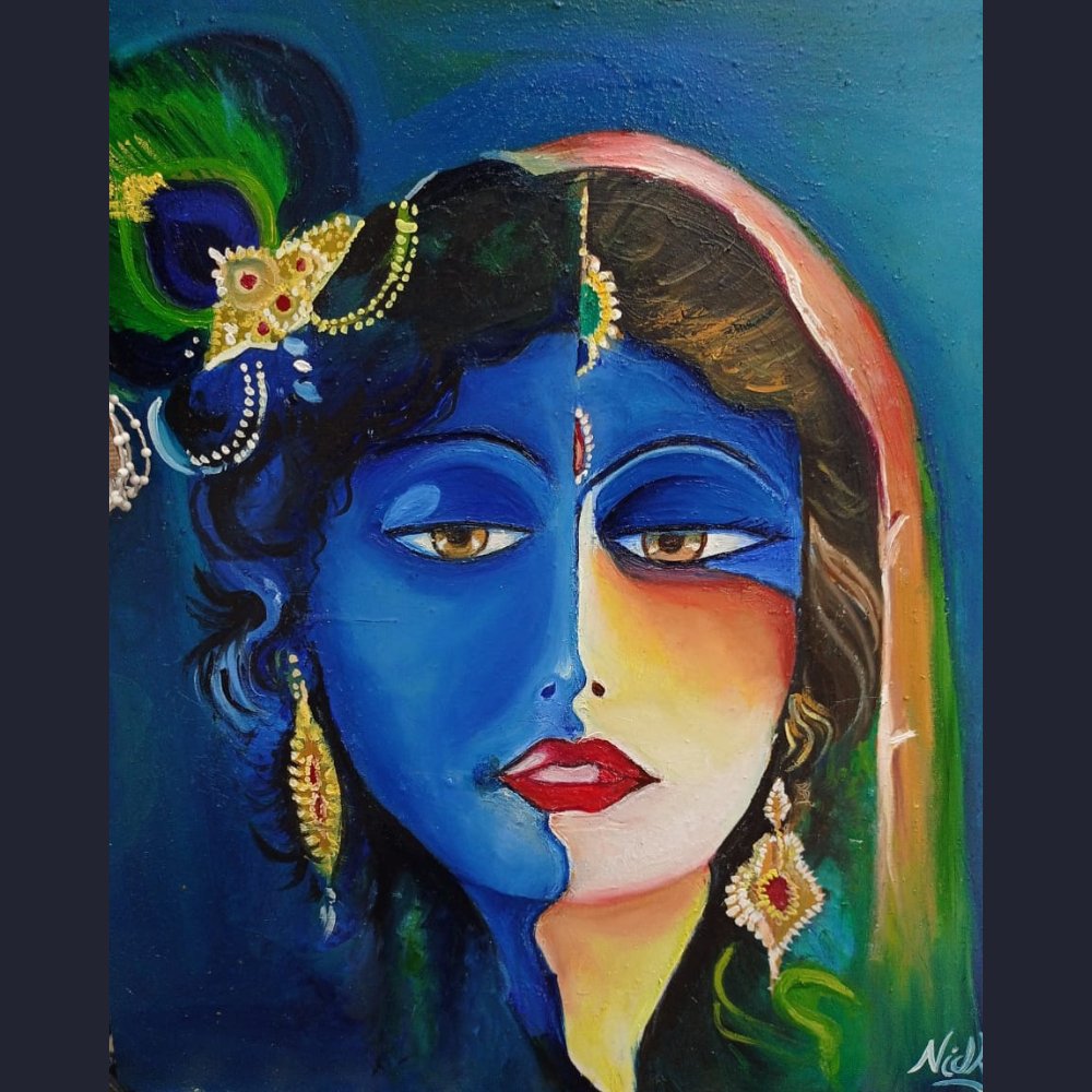 Radha Krishna Oil Board Painting - Kreate- Painting