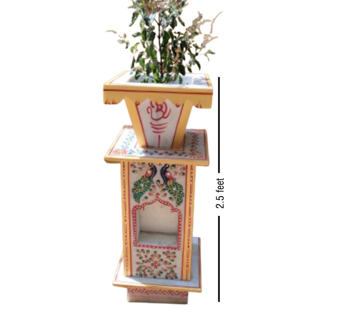 Rajasthani Marble Tulsi Pot - Kreate- Planters & Pots