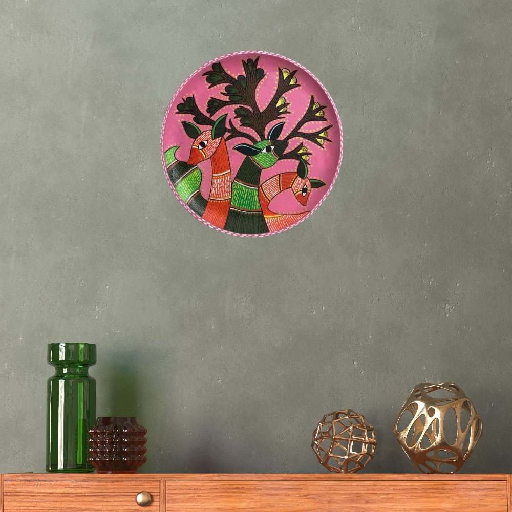 Rang Sang Gond Deer Motif Plate - Kreate- Wall Decor
