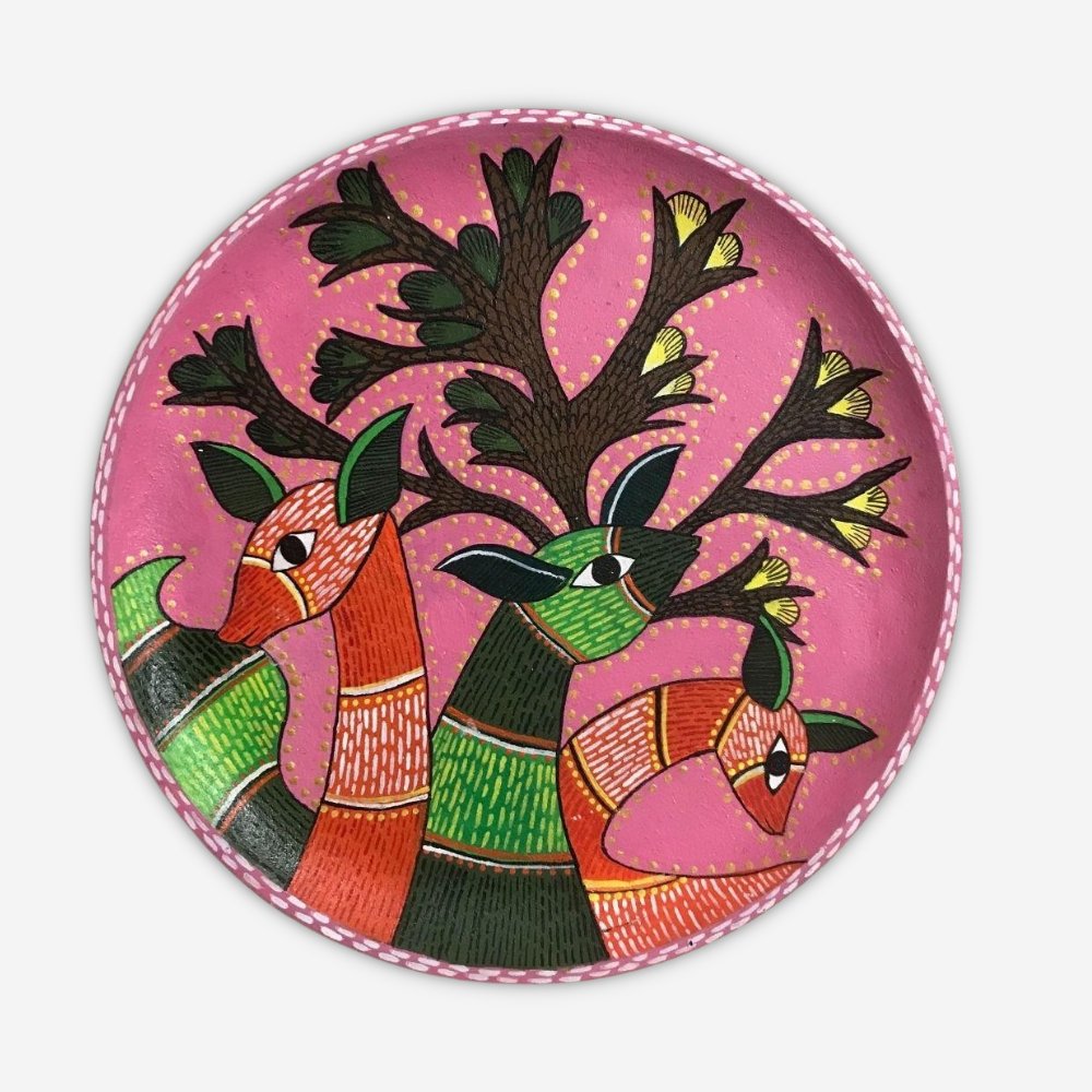 Rang Sang Gond Deer Motif Plate - Kreate- Wall Decor