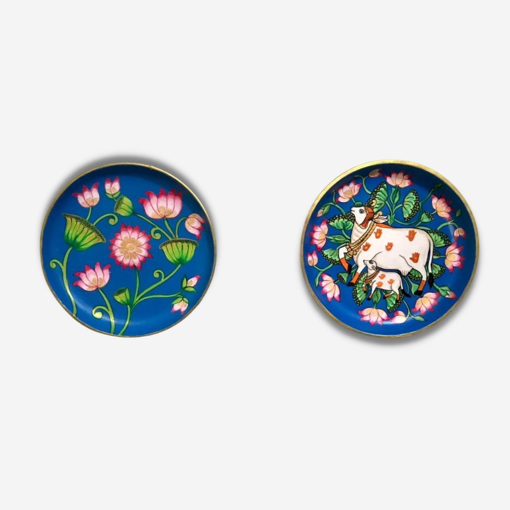 Rang Sang Pichwai Lotus and Cow Motif Combo Plate Set - Kreate- Wall Decor