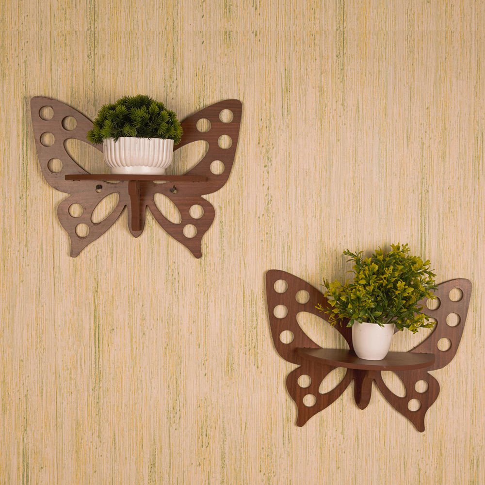 rayTrees Wooden Butterflies Wall Shelves (Set of two) - Kreate- Wall Decor