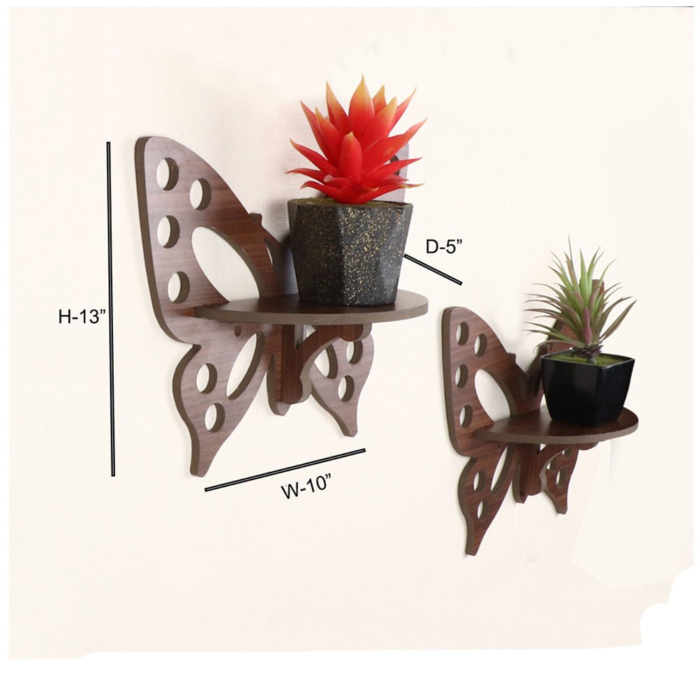 rayTrees Wooden Butterflies Wall Shelves (Set of two) - Kreate- Wall Decor