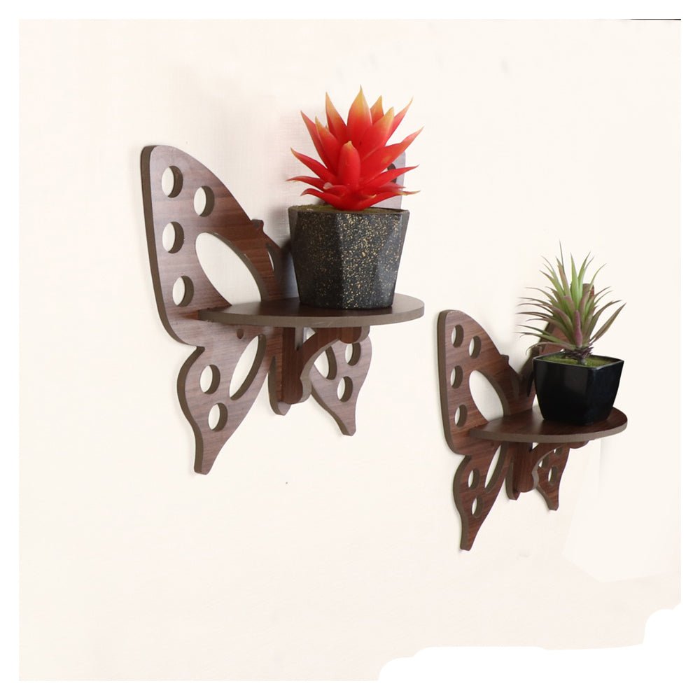 rayTrees Wooden Butterflies Wall Shelves (Set of two) - Kreate- Wall Decor