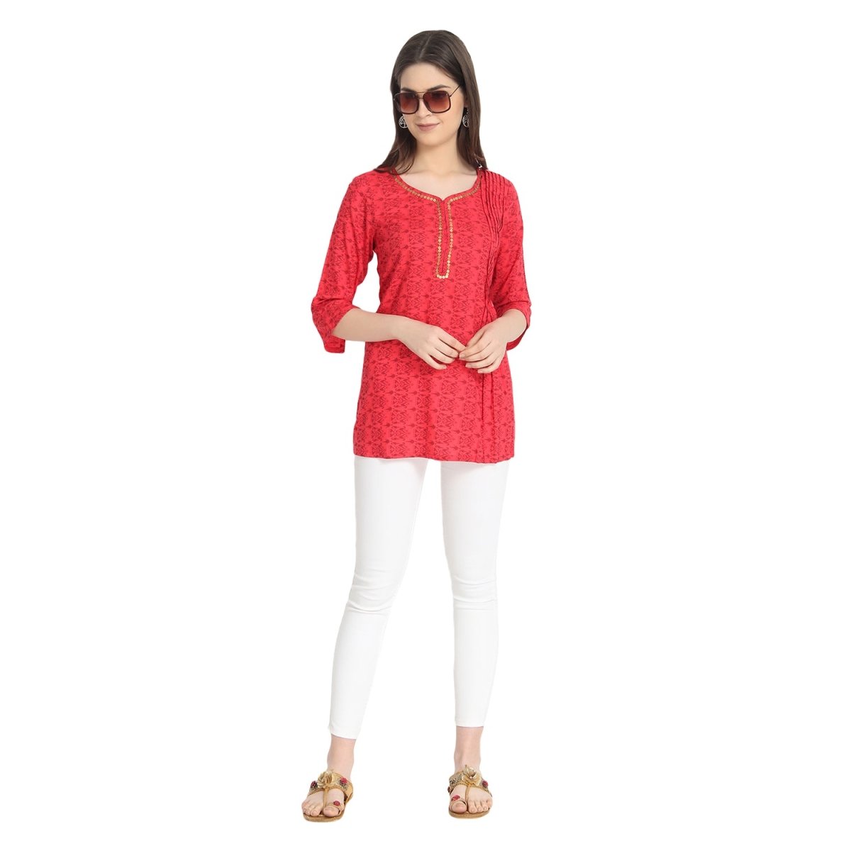 Red Block Print Tunic - Kreate- Kurtis & Salwar Suits