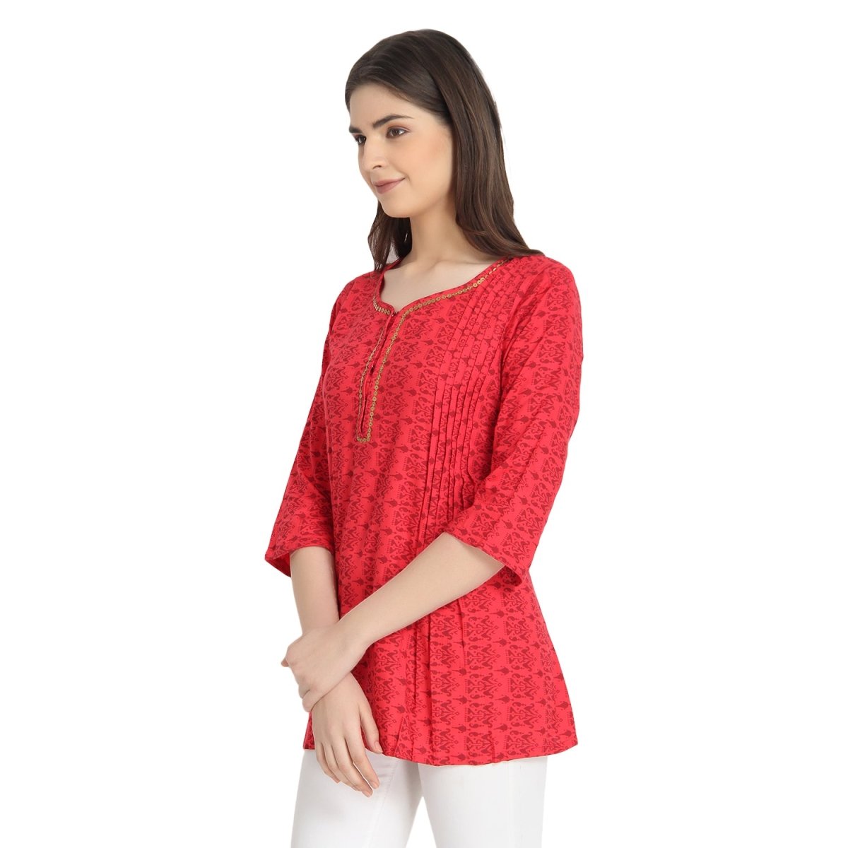 Red Block Print Tunic - Kreate- Kurtis & Salwar Suits