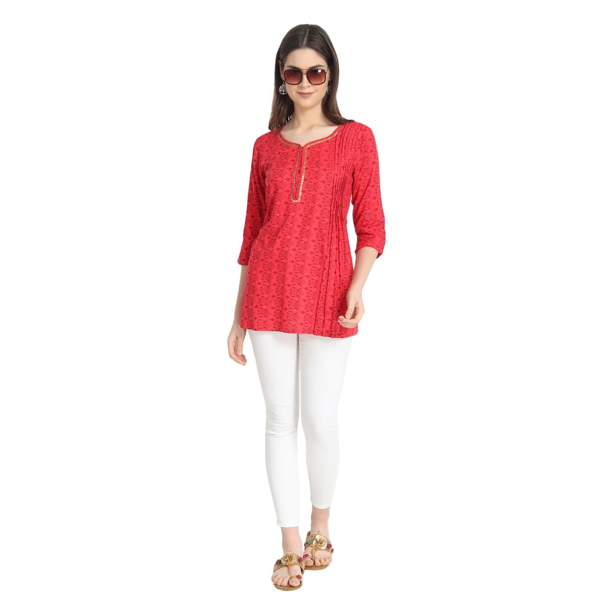 Red Block Print Tunic - Kreate- Kurtis & Salwar Suits