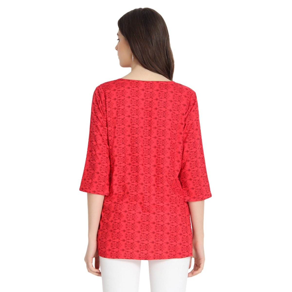 Red Block Print Tunic - Kreate- Kurtis & Salwar Suits
