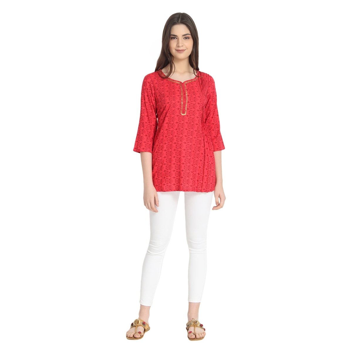 Red Block Print Tunic - Kreate- Kurtis & Salwar Suits