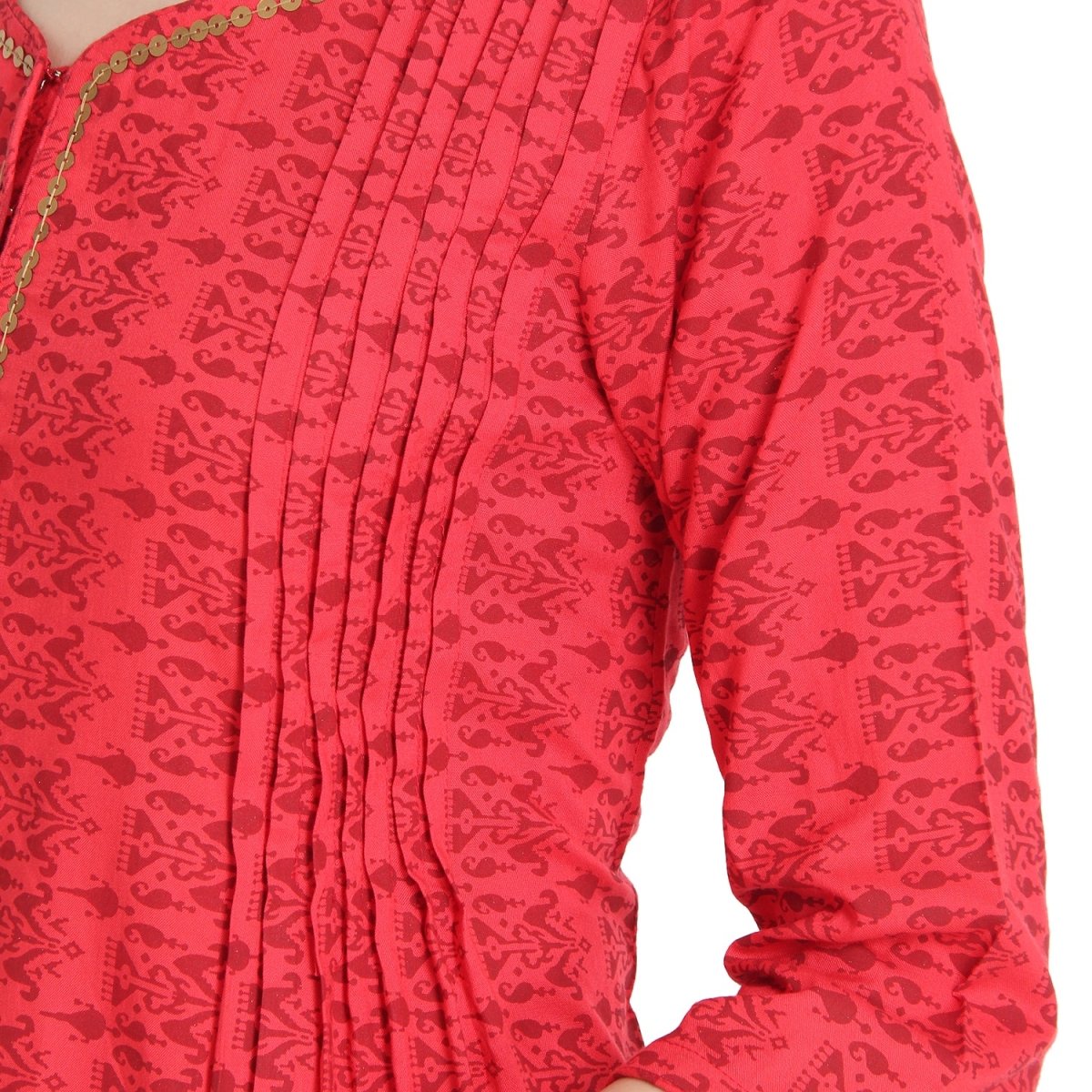 Red Block Print Tunic - Kreate- Kurtis & Salwar Suits