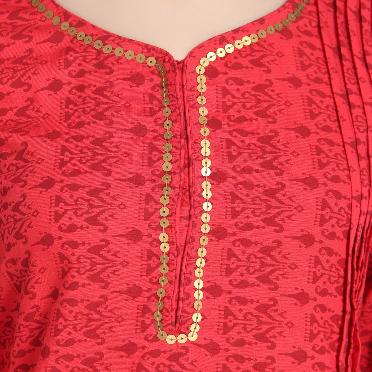Red Block Print Tunic - Kreate- Kurtis & Salwar Suits