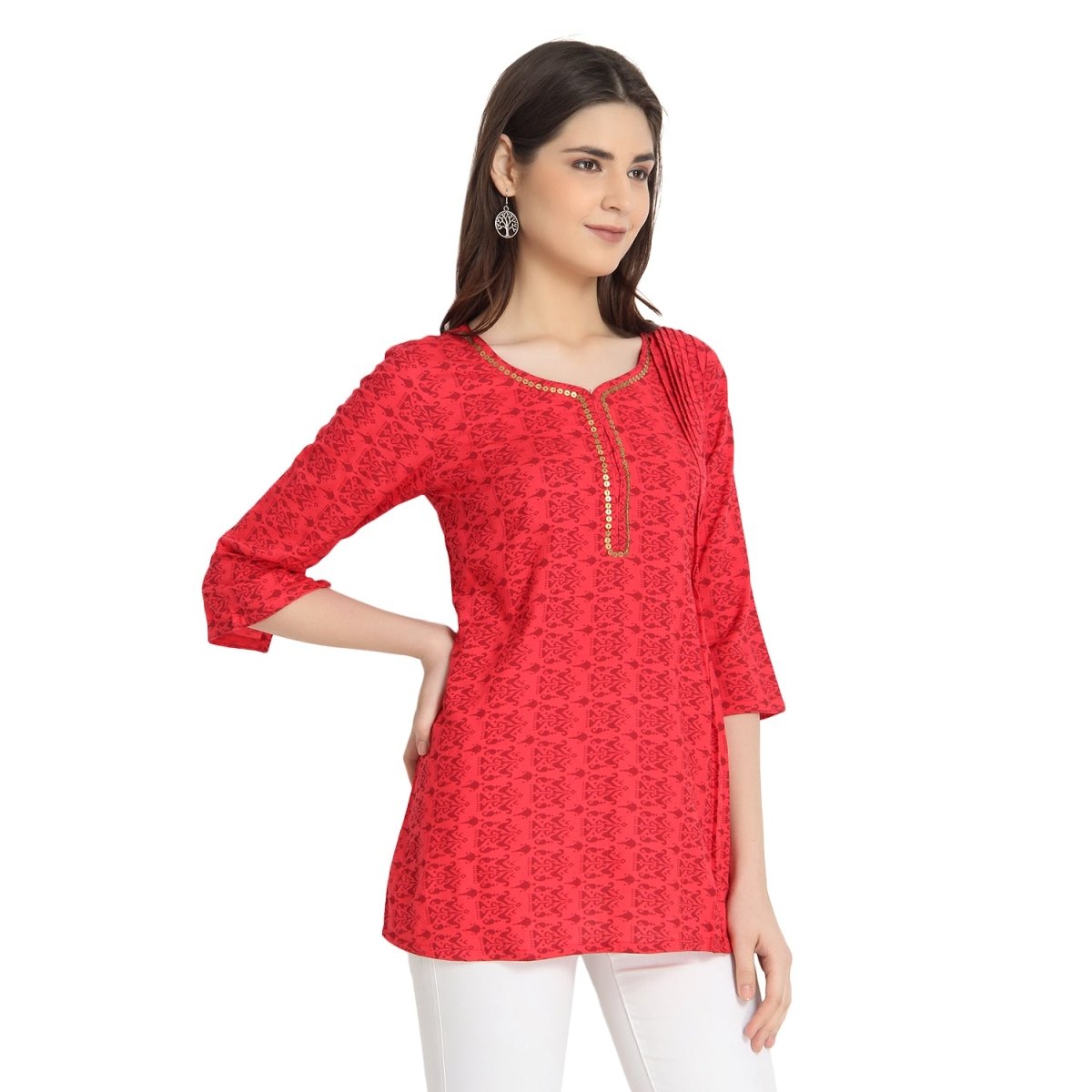 Red Block Print Tunic - Kreate- Kurtis & Salwar Suits