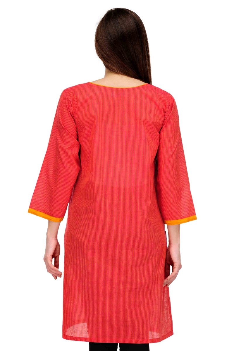 Red Cotton Block Print Kurta - Kreate- Kurtis & Salwar Suits