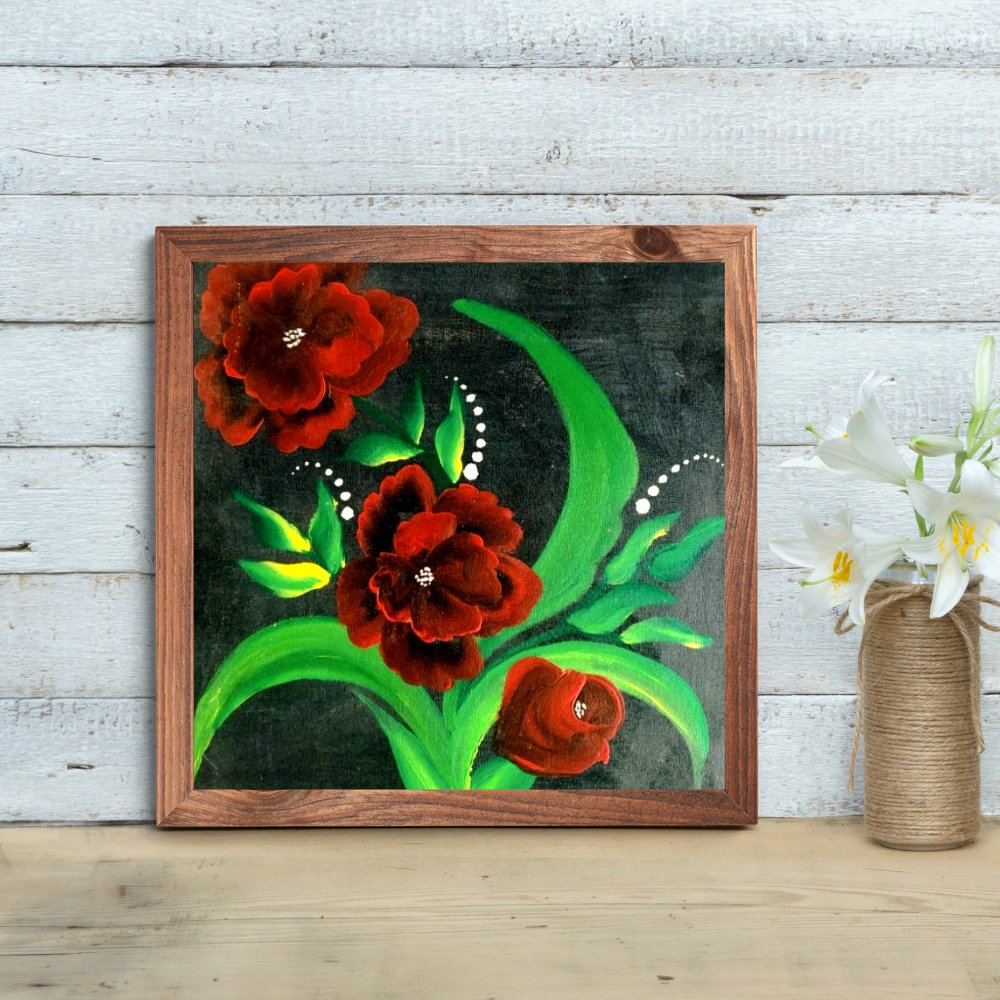Red Floral Acrylic Painting - Kreate- Paintings