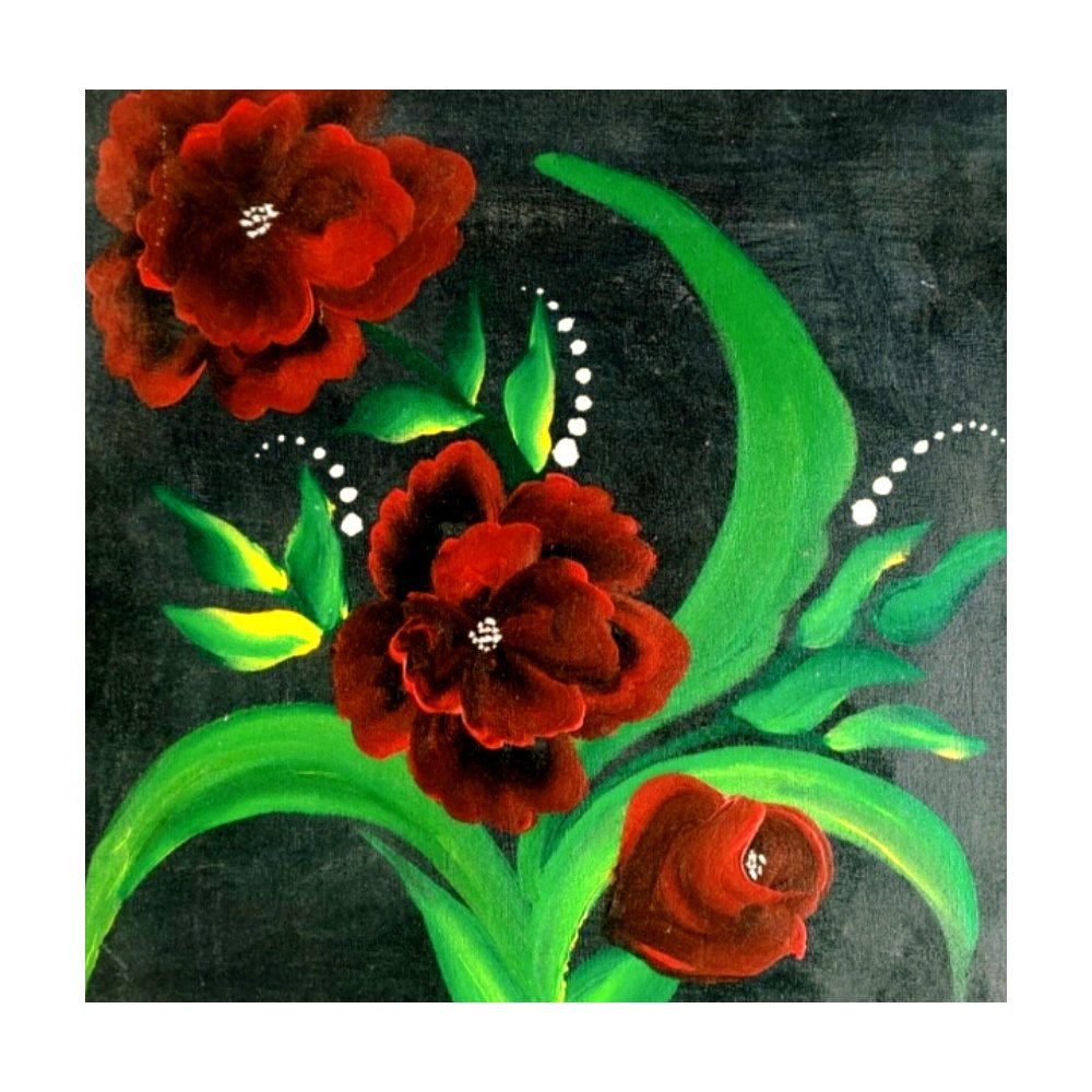Red Floral Acrylic Painting - Kreate- Paintings