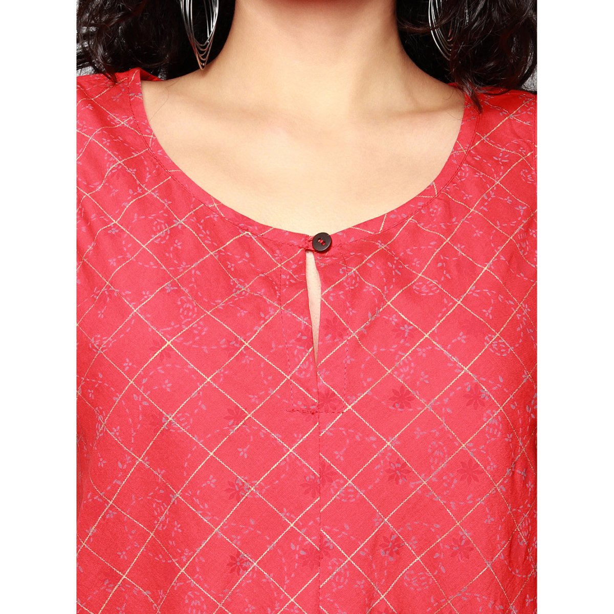 Red Golden checks Block Print Dress - Kreate- Dresses & jumpsuits