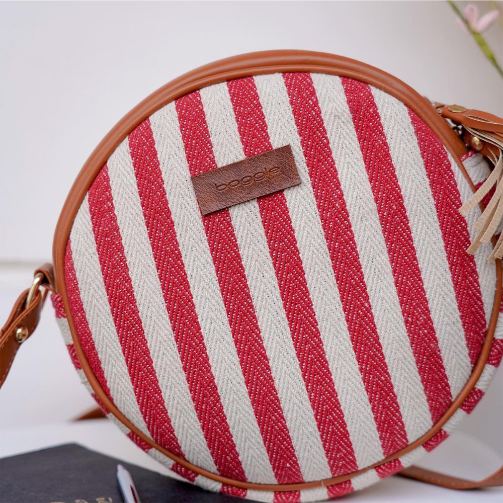 Red & white streak Full Moon Sling Bag - Kreate- Sling Bags