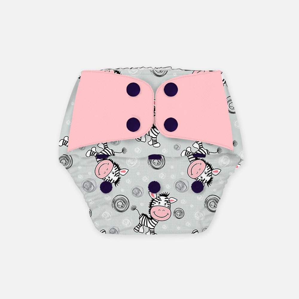 Regular Diaper by Snugkins - Cloth Diapers for daytime use (Fits babies 5-17kgs) - Cheerful Zebra - Kreate- Baby Care