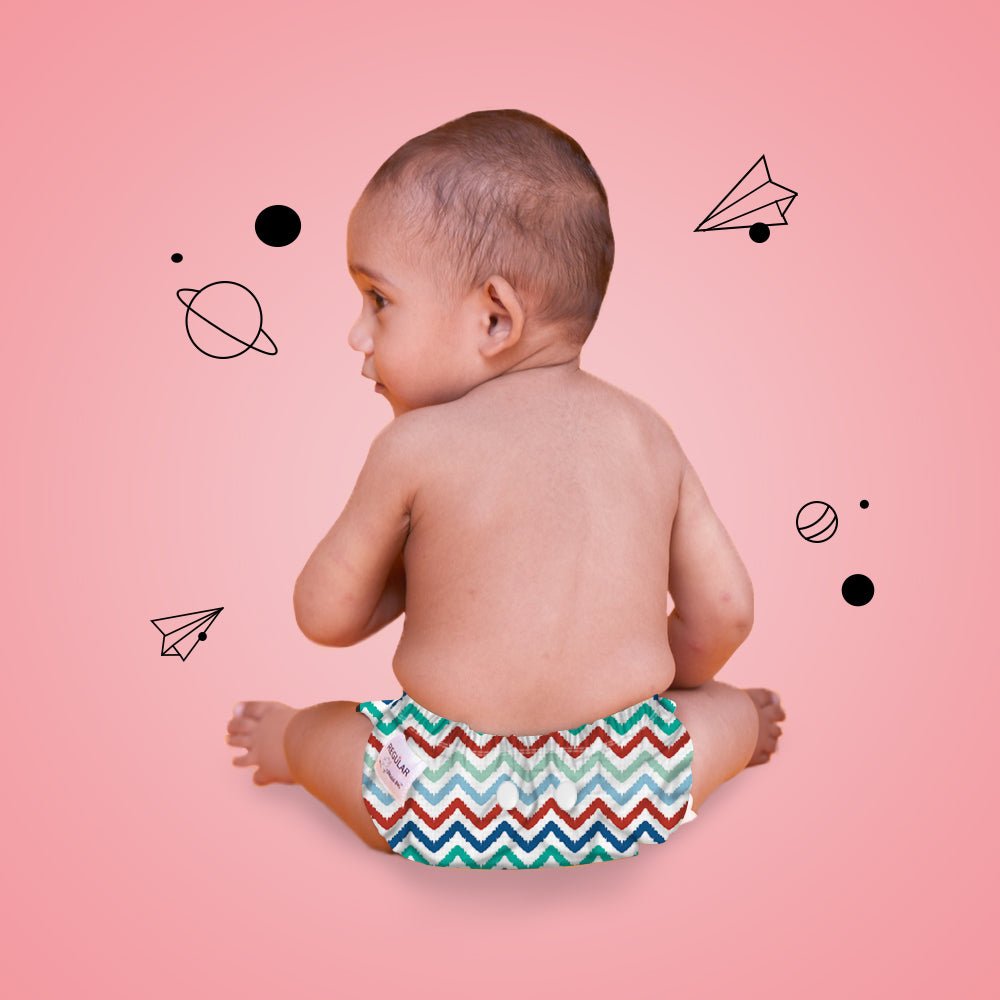 Regular Diaper by Snugkins - Cloth Diapers for daytime use (Fits babies 5-17kgs) - Dizzy waves - Kreate- Baby Care