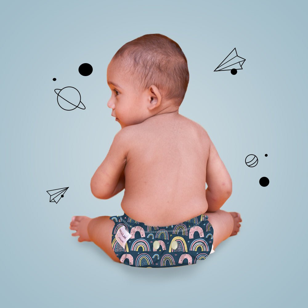 Regular Diaper by Snugkins - Cloth Diapers for daytime use (Fits babies 5-17kgs) - Rainbow Magic - Kreate- Baby Care