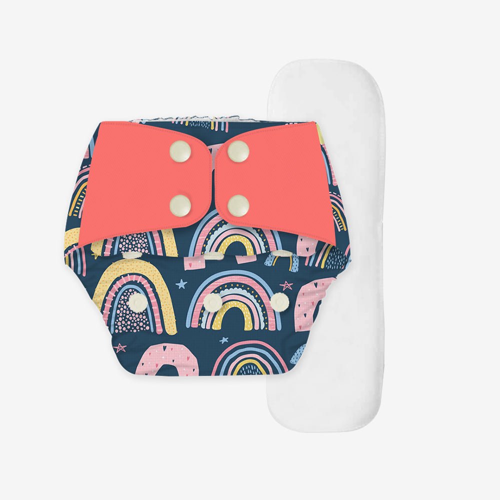Regular Diaper by Snugkins - Cloth Diapers for daytime use (Fits babies 5-17kgs) - Rainbow Magic - Kreate- Baby Care