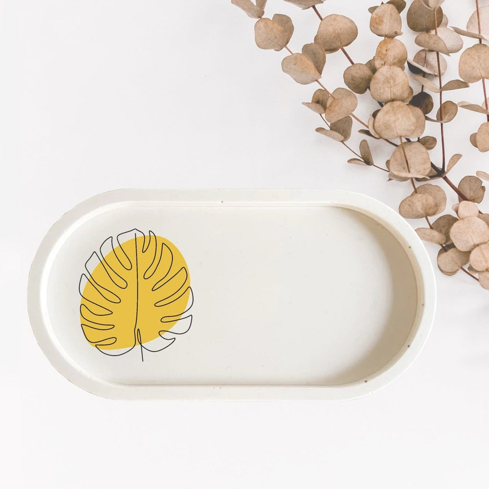 ReStory Eco-resin Trinket and Candle Tray Organiser - Oval - Artwork - White - Kreate- Boxes & Organizers
