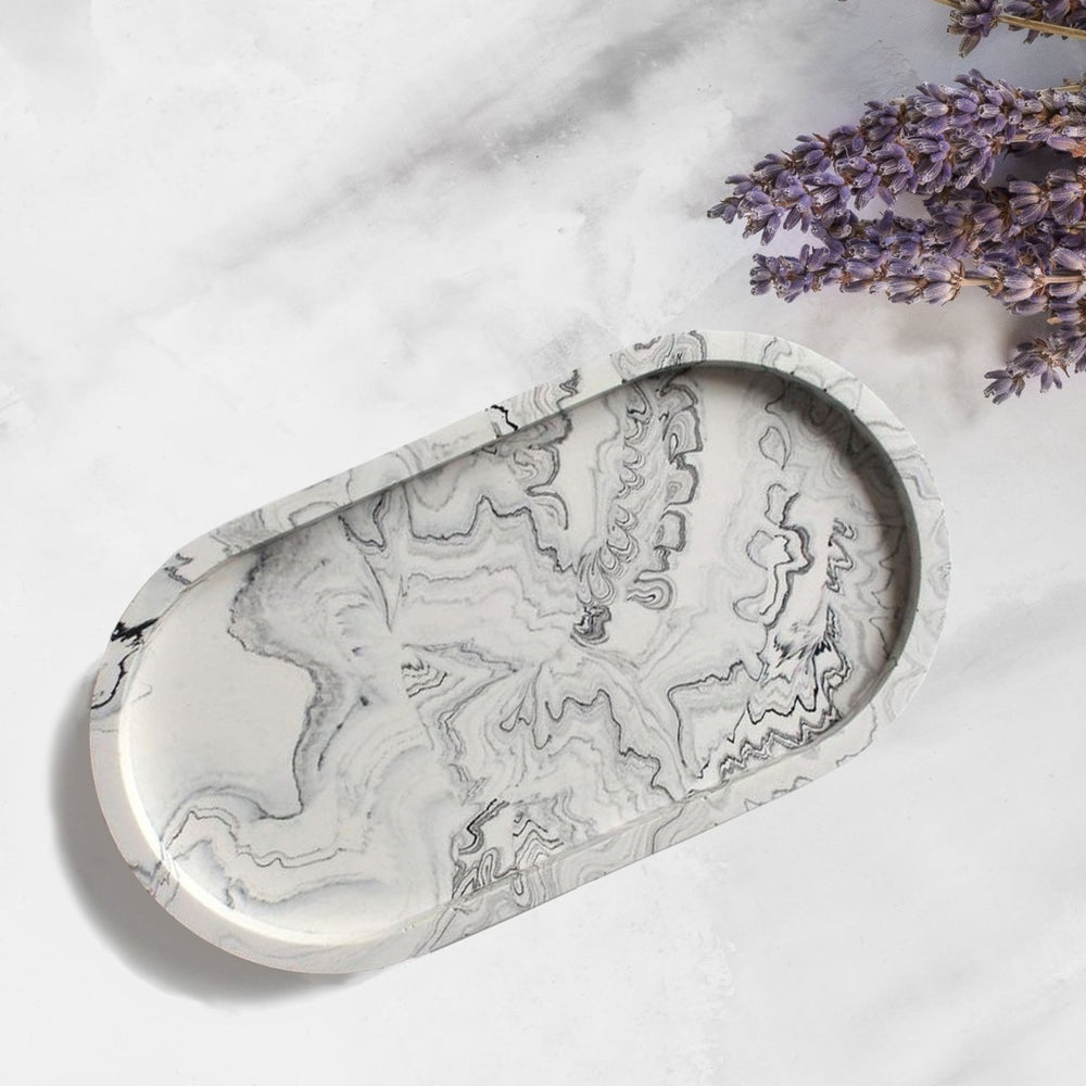 ReStory Eco-resin Trinket and Candle Tray Organiser - Oval - Marbled - Kreate- Boxes & Organizers