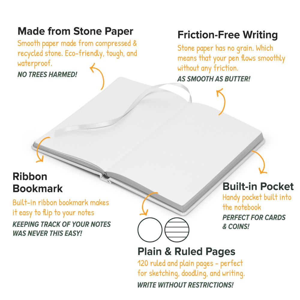 Reusable Stone Paper Smart Notebook - Includes 1 Erasable Pen (White, A5) - Kreate- Notebooks & Diaries
