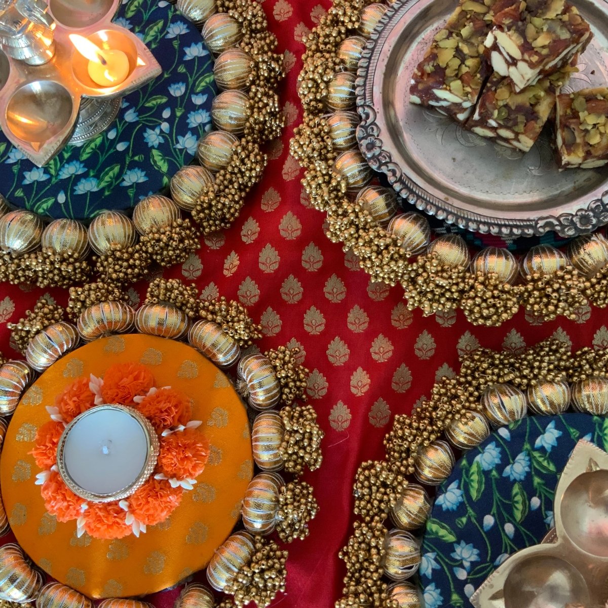 Reversible Decorative Festive Platter - 8” - Kreate- Pooja Needs