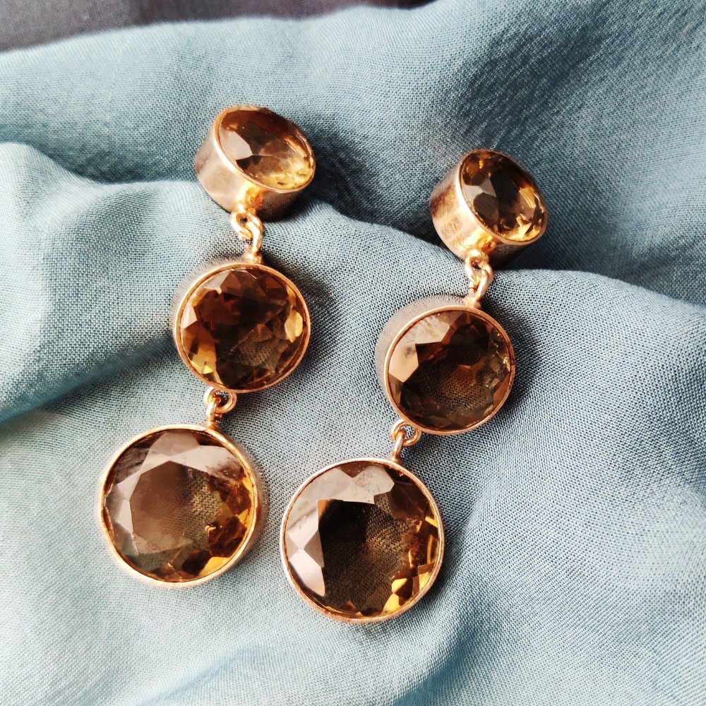 Round Cut Morion Earrings - Kreate- Earrings