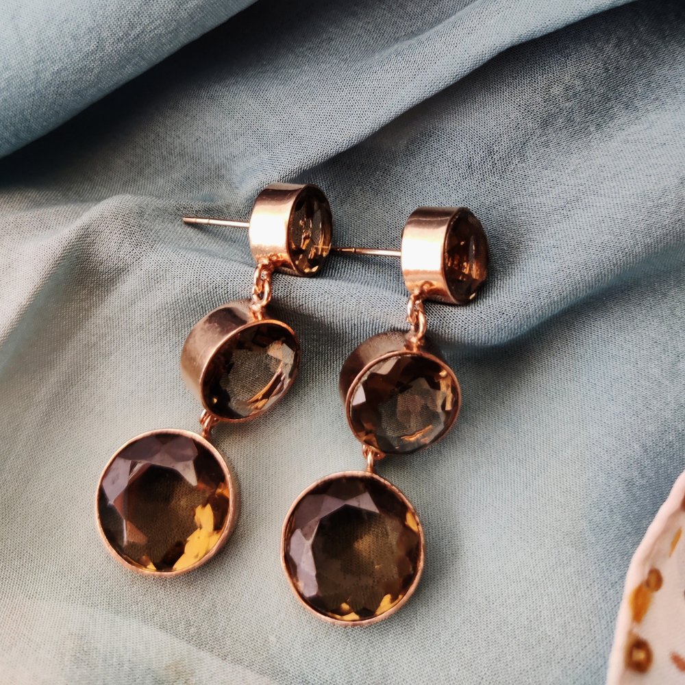 Round Cut Morion Earrings - Kreate- Earrings