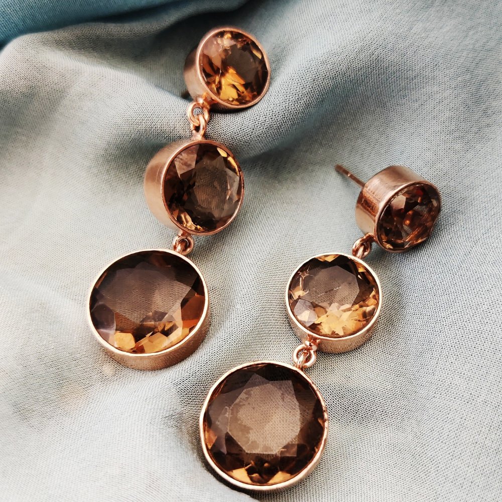 Round Cut Morion Earrings - Kreate- Earrings