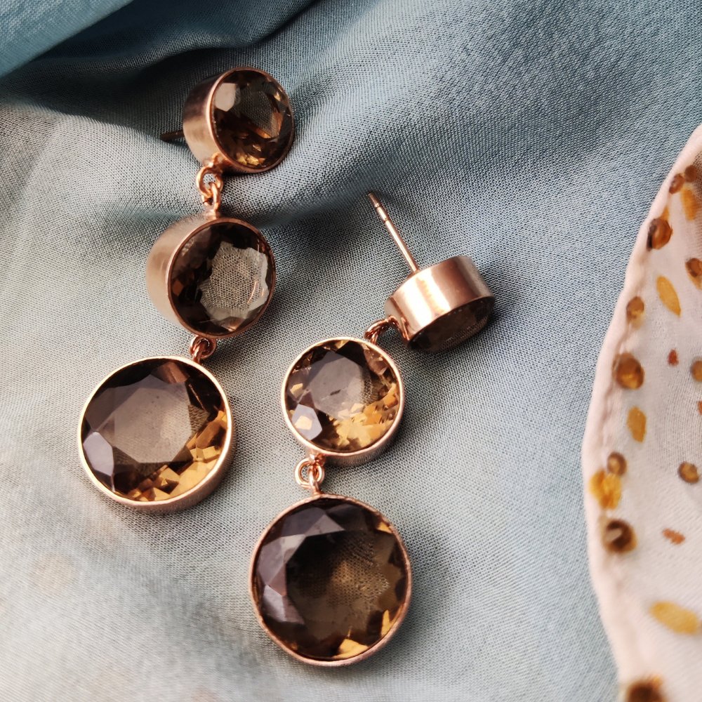 Round Cut Morion Earrings - Kreate- Earrings