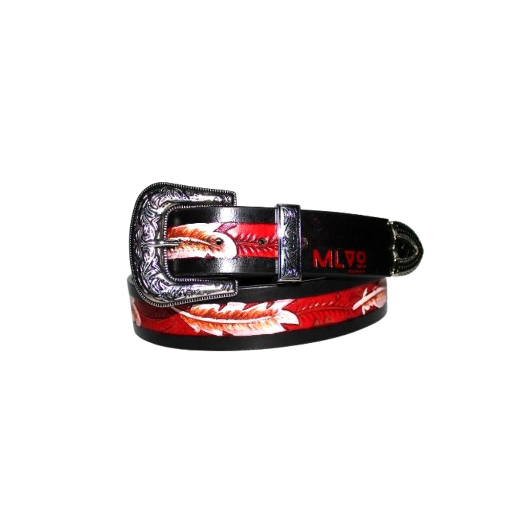 Saaz Handmade Leather Belt (Red And White) - Kreate- Belts