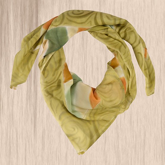 Sage Green Crepe Silk Hand Painted Scarf - Kreate- Dupatta & Shawls