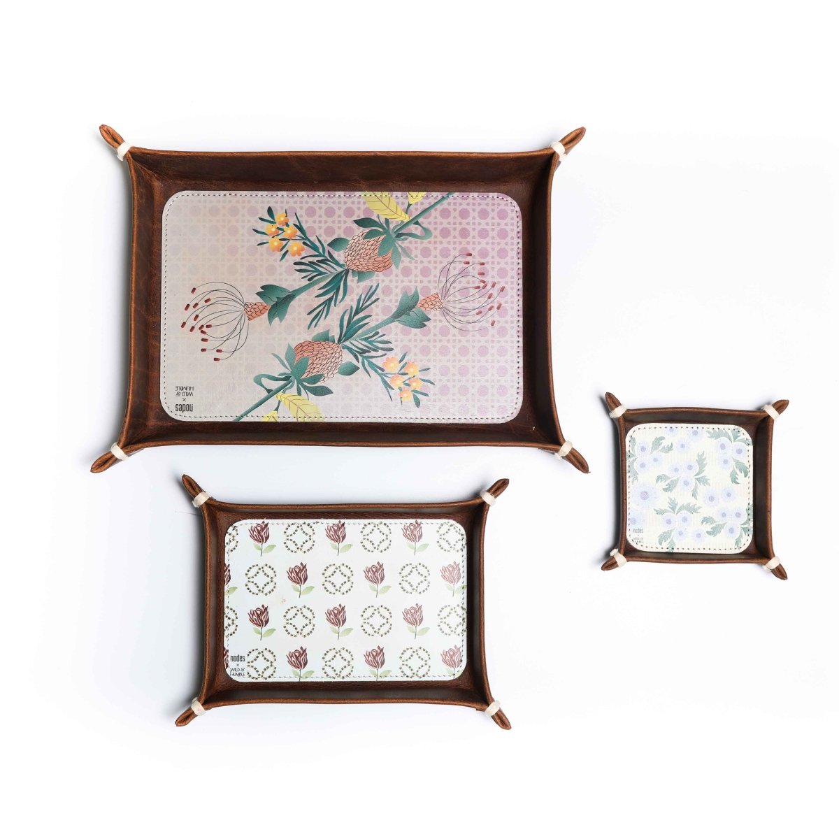 Sajna Ve Sajna Parado - Leather Valet Tray (Set of 3) - Kreate- Serveware