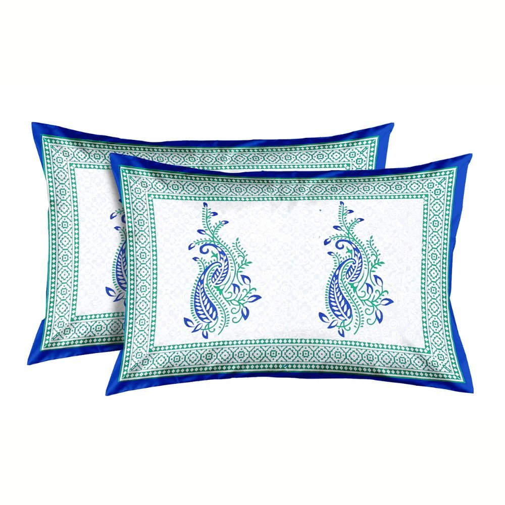 Sanganeri Printed Cotton King Size Double Bedsheet With 2 Pillow Covers - Kreate- Bedding