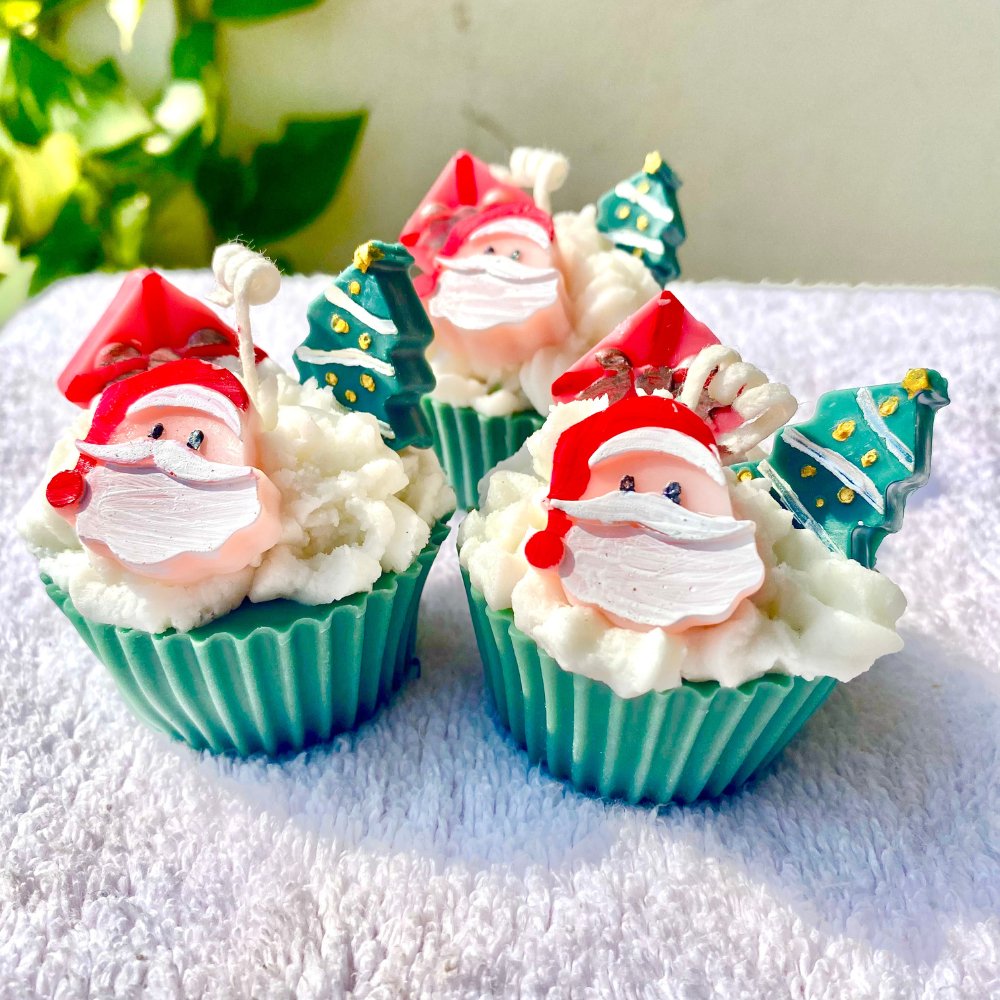 Santa Cupcake Candle ( Pack of 3 ) - Kreate- Candles & Holders