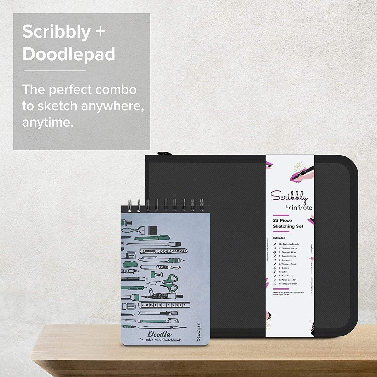 Scribbly Drawing Set with Infinote Doodle Notepad - Kreate- Pens & Pencils