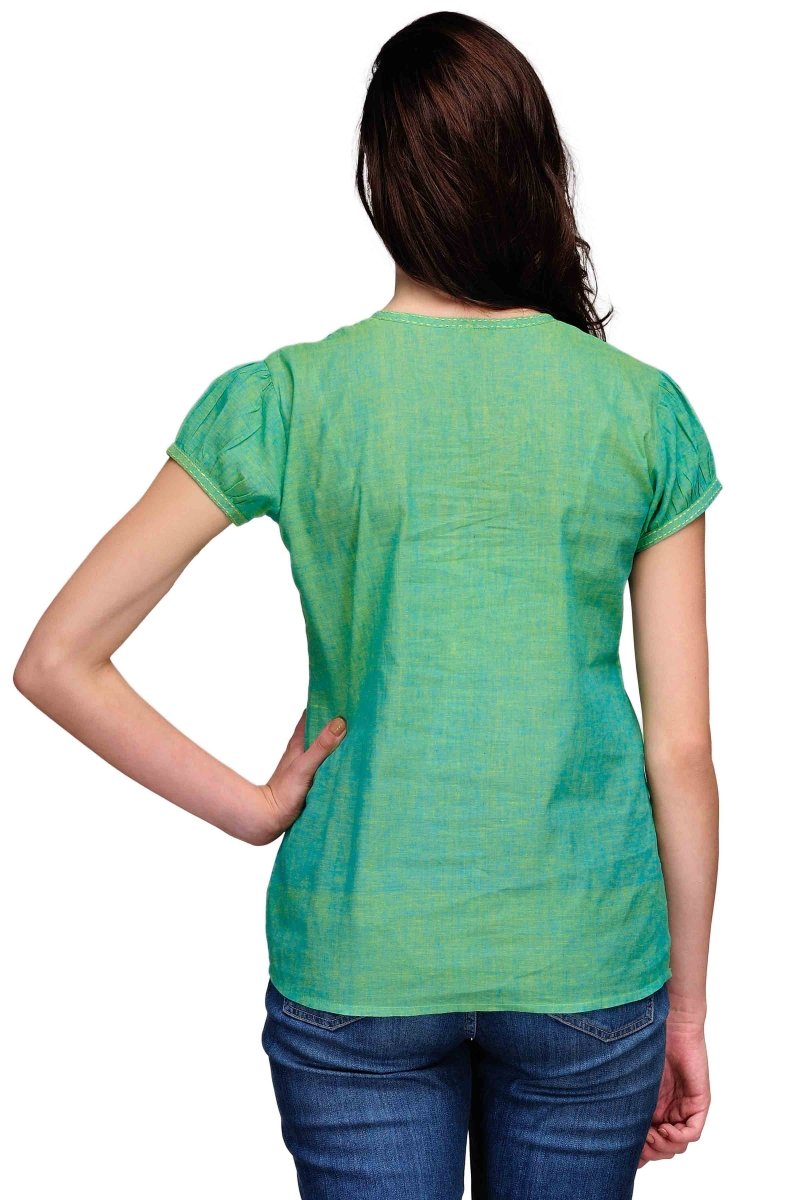 Sea Green Cotton Block Printed Tunic - Kreate- Kurtis & Salwar Suits