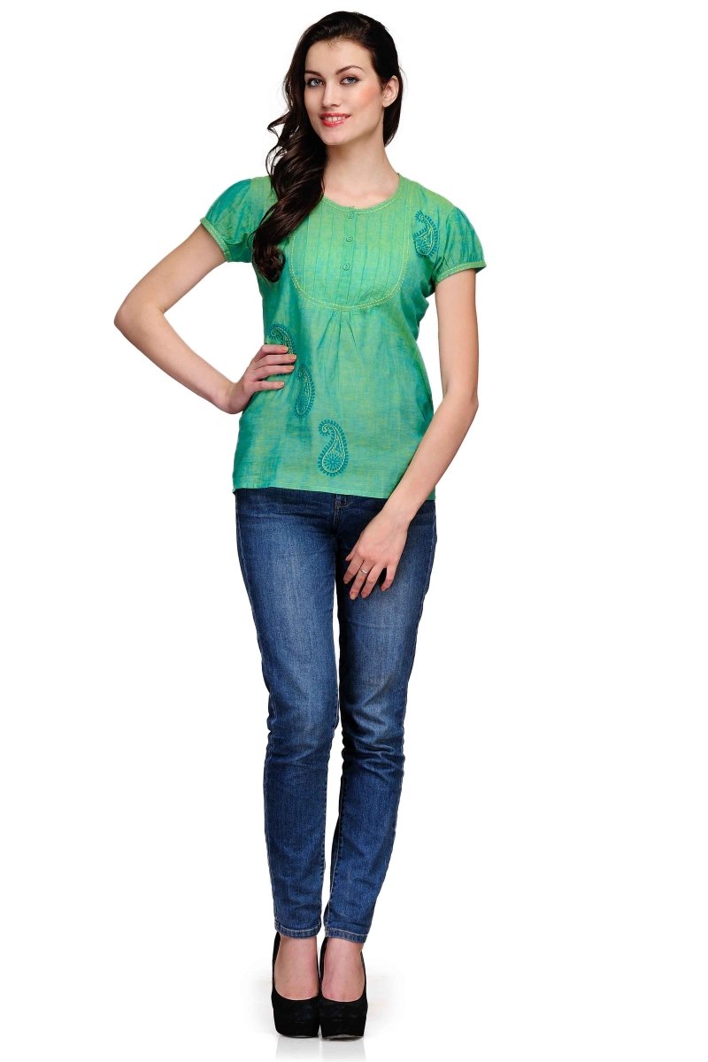 Sea Green Cotton Block Printed Tunic - Kreate- Kurtis & Salwar Suits
