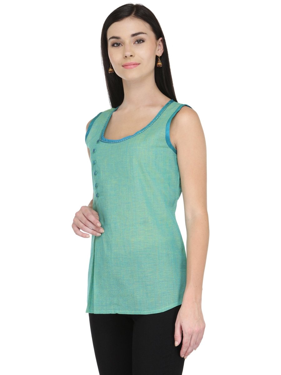 Sea Green Cotton Top - Kreate- Kurtis & Salwar Suits