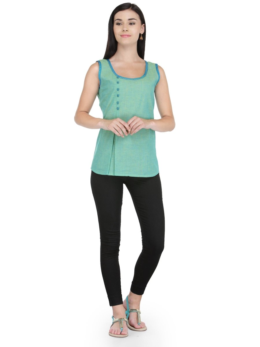 Sea Green Cotton Top - Kreate- Kurtis & Salwar Suits
