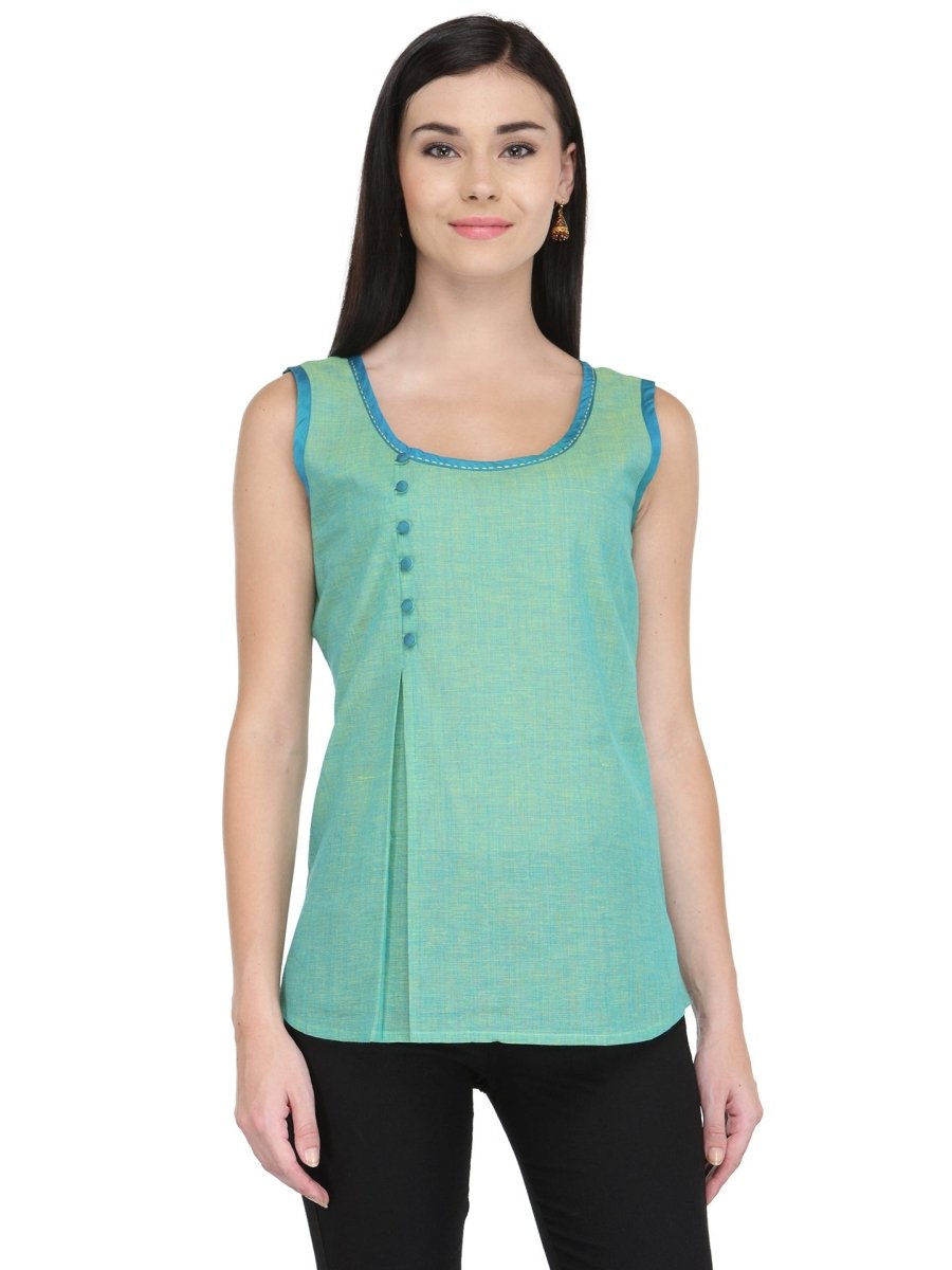 Sea Green Cotton Top - Kreate- Kurtis & Salwar Suits