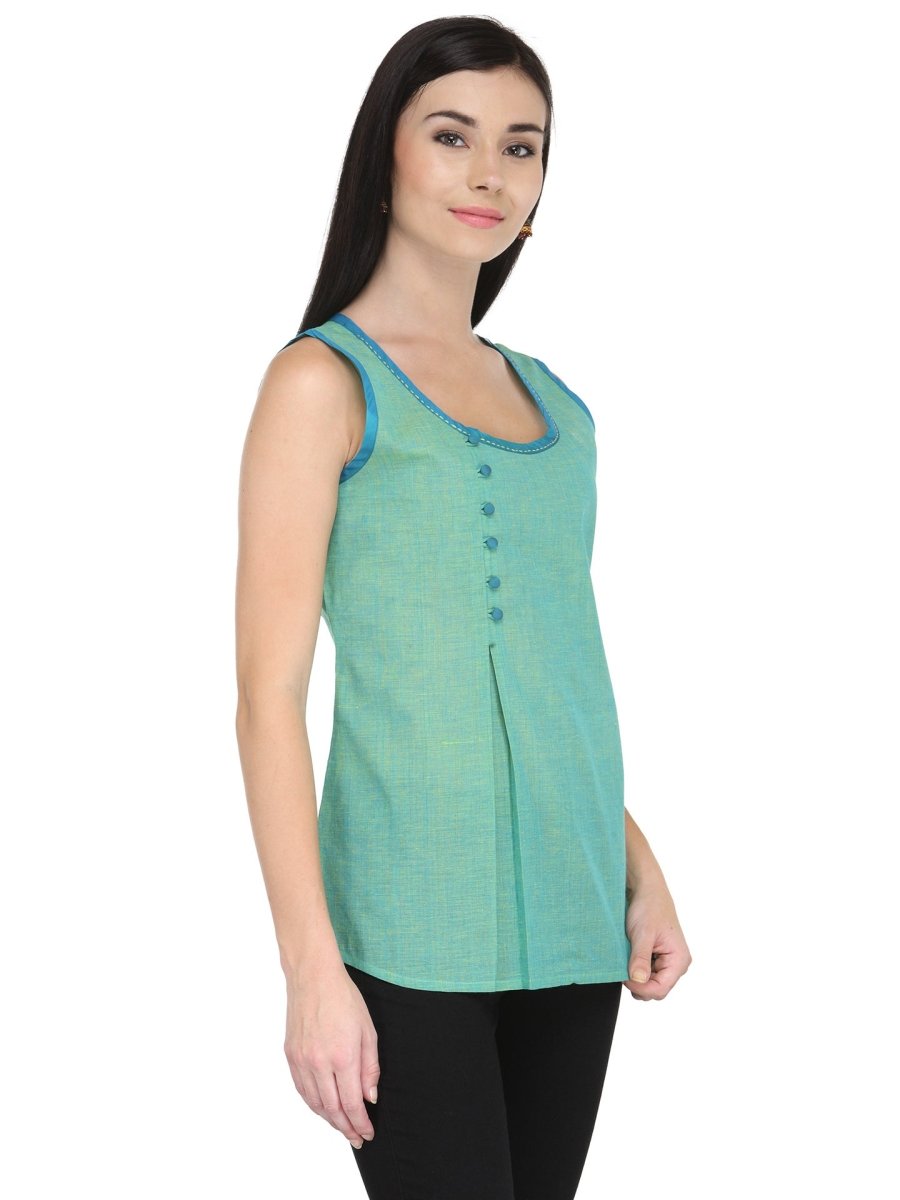 Sea Green Cotton Top - Kreate- Kurtis & Salwar Suits